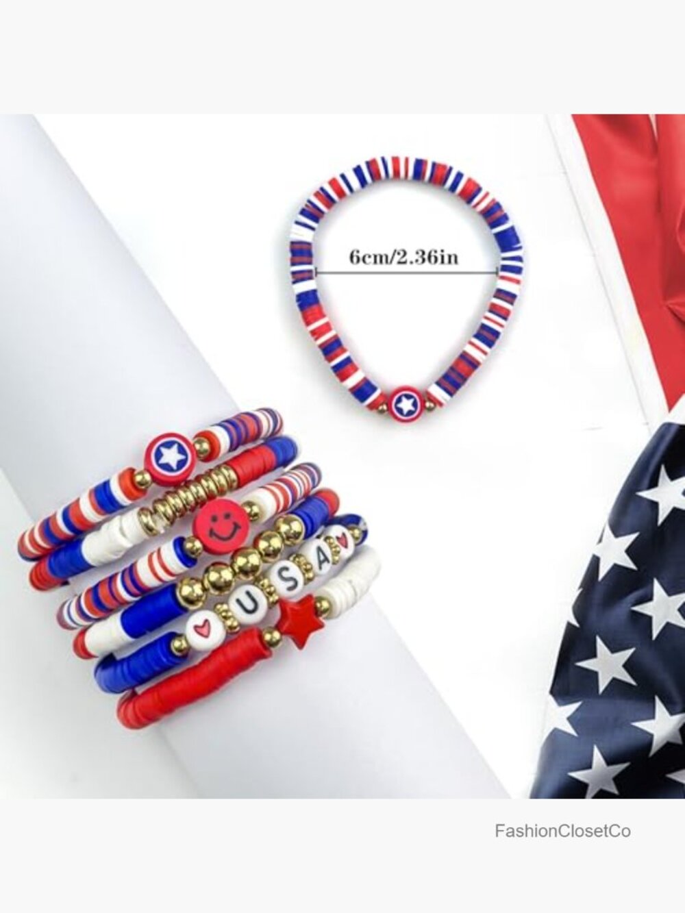 6 Pack Patriotic Stretch Bracelets Fourth of July Party Favors - Picture 3 of 6